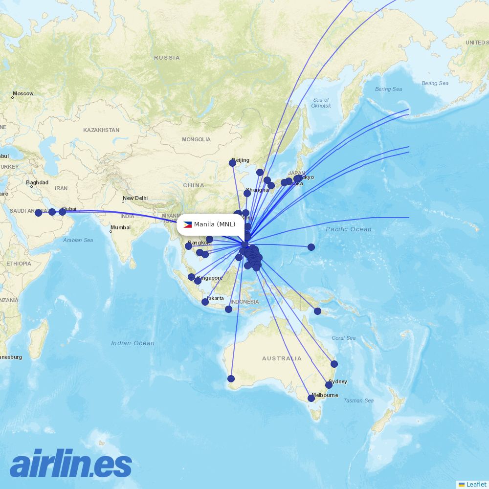 Philippine Airlines from Ninoy Aquino International destination map
