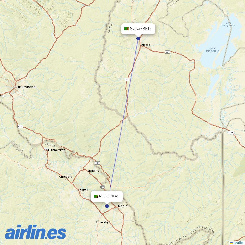 Proflight Zambia at MNS route map