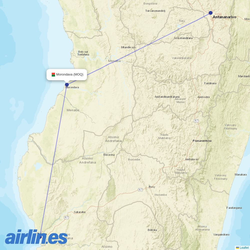 Madagascar Airlines at MOQ route map