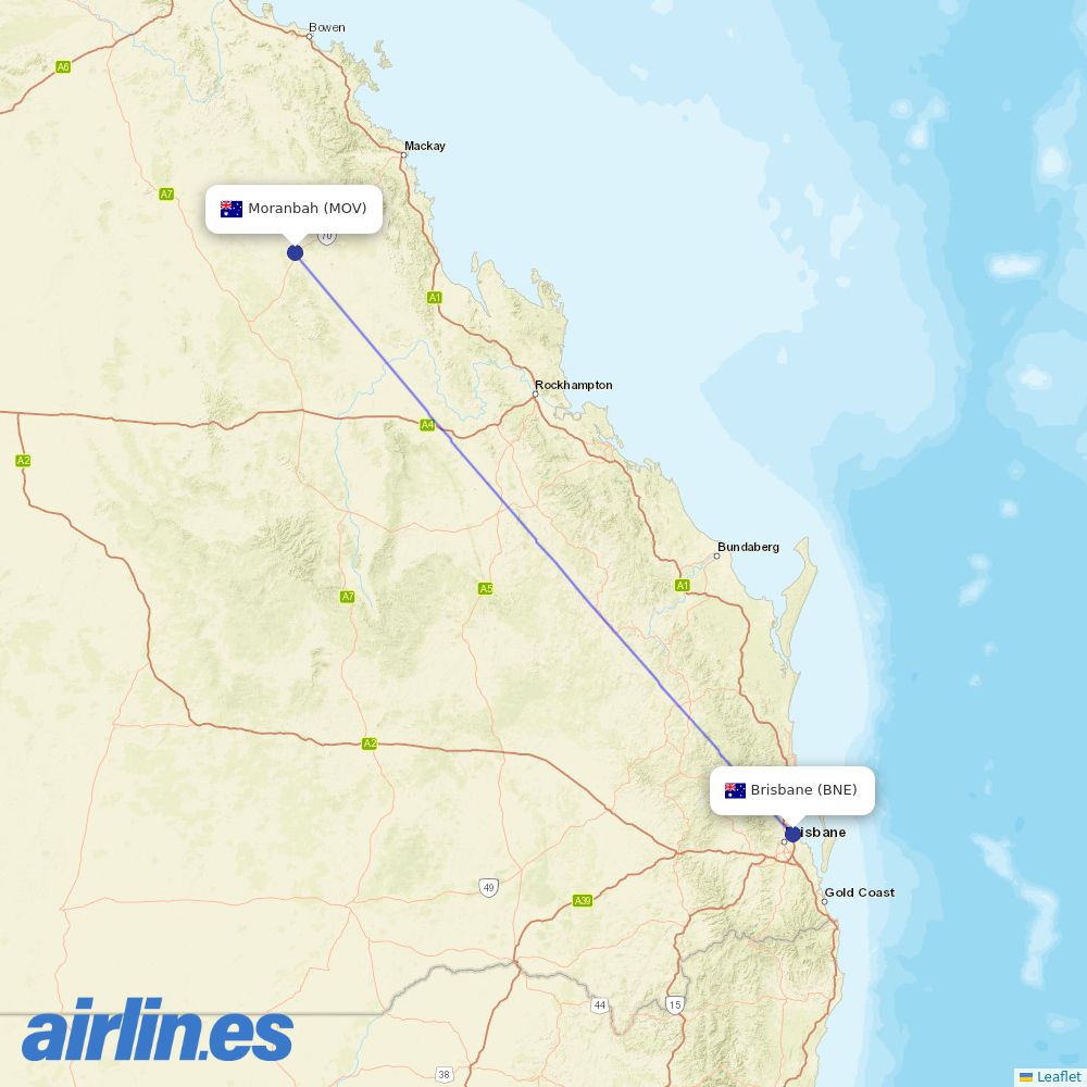 Qantas from Moranbah destination map
