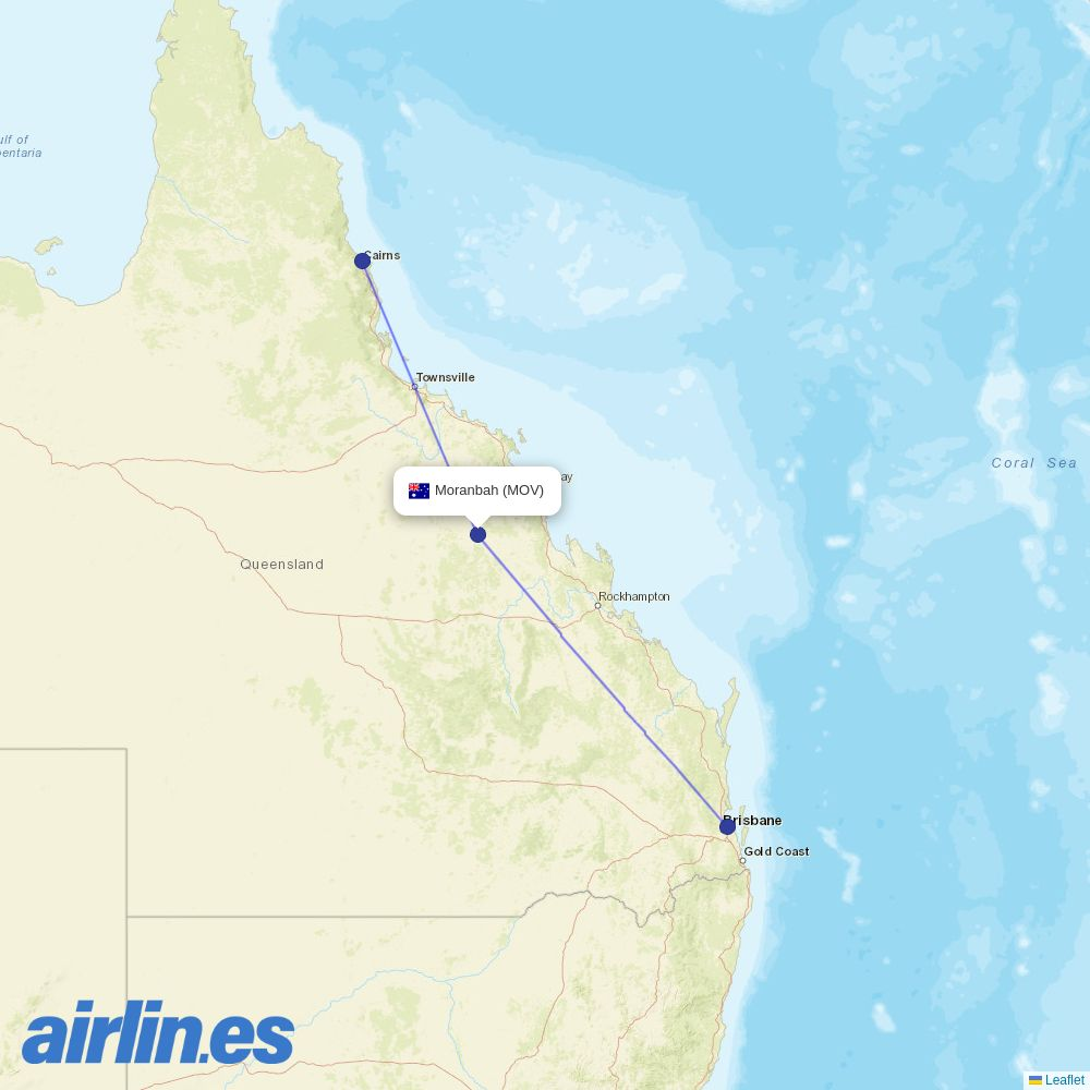 Skytrans from Moranbah destination map
