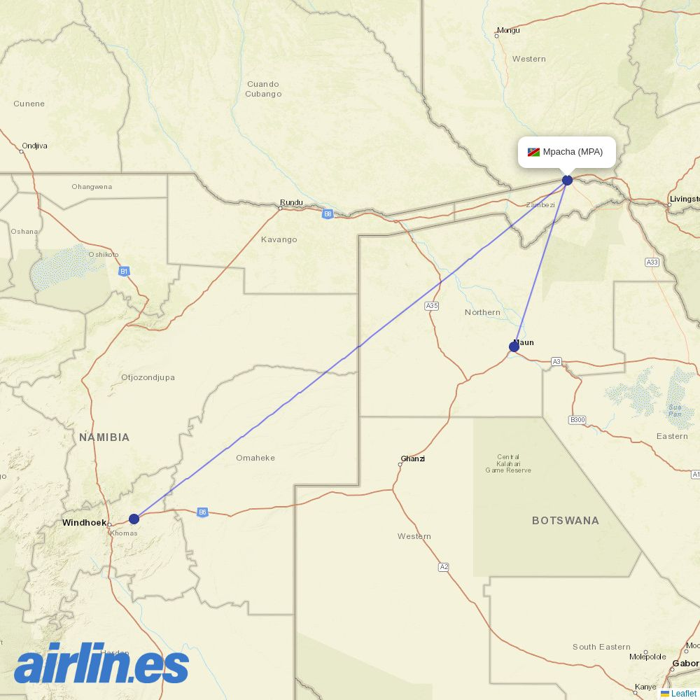 Airlink from Mpacha destination map