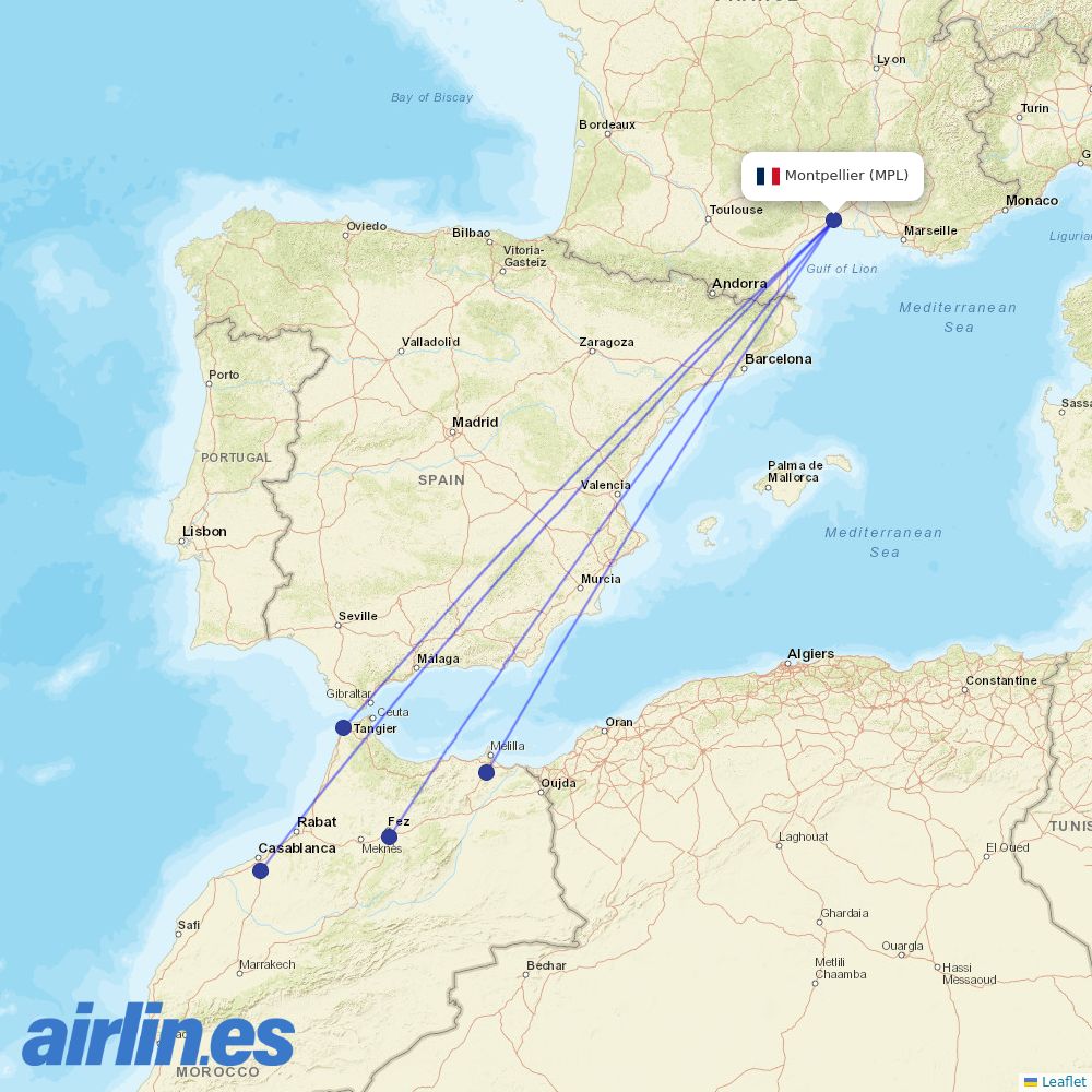 Air Arabia Maroc at MPL route map