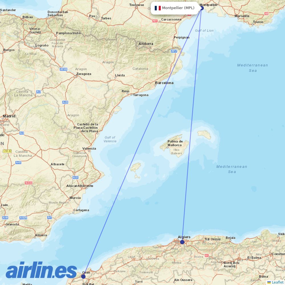 Air Algerie from Mediterranee destination map