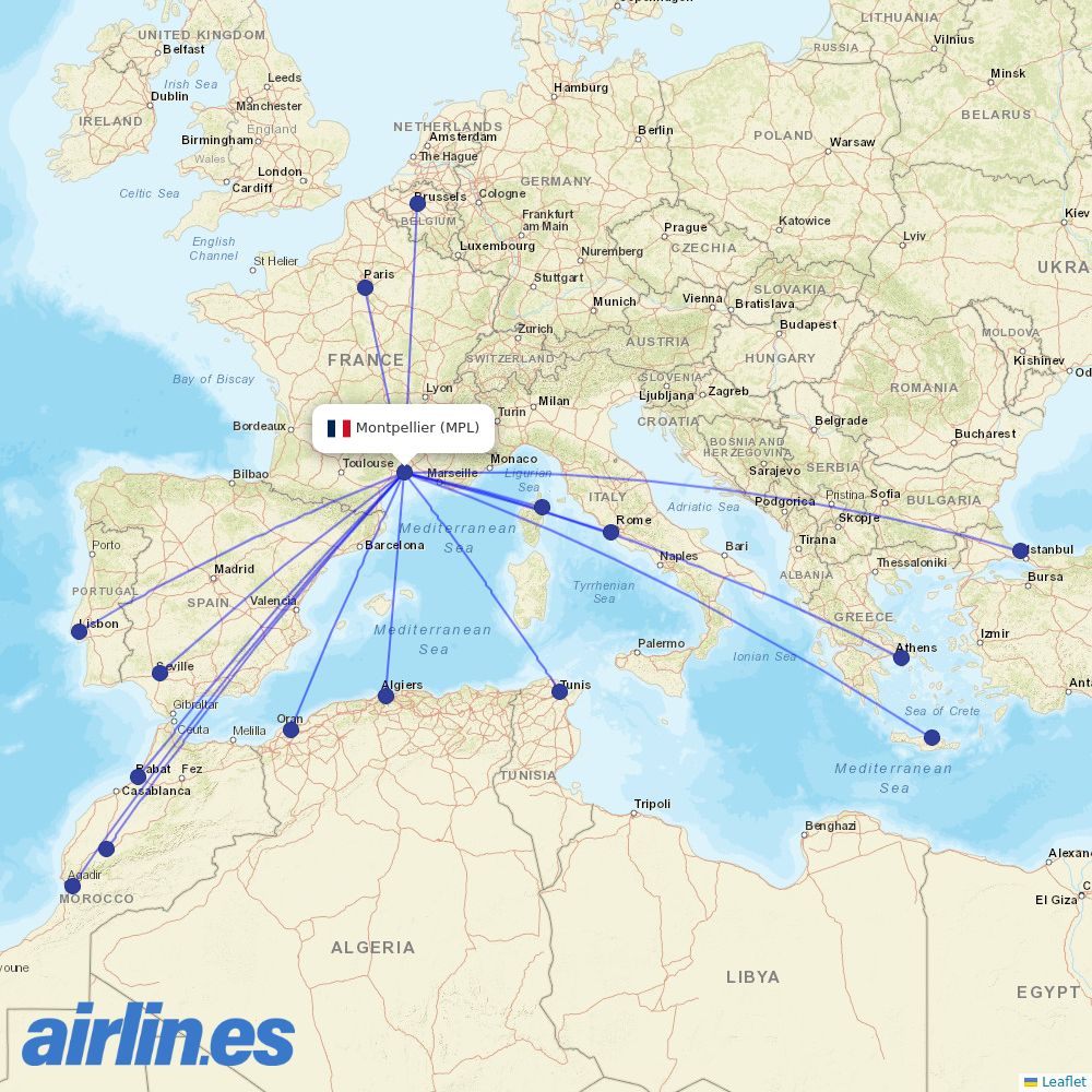Transavia France from Mediterranee destination map