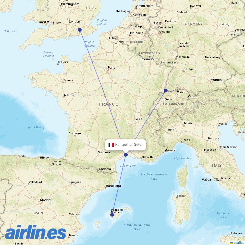 easyJet from Mediterranee destination map