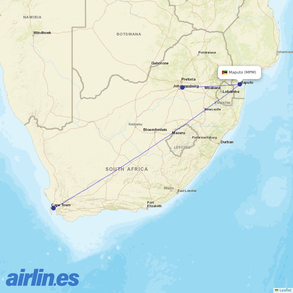 Airlink from Maputo destination map