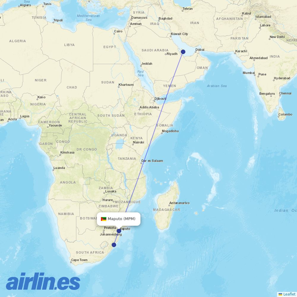 Qatar Airways from Maputo destination map