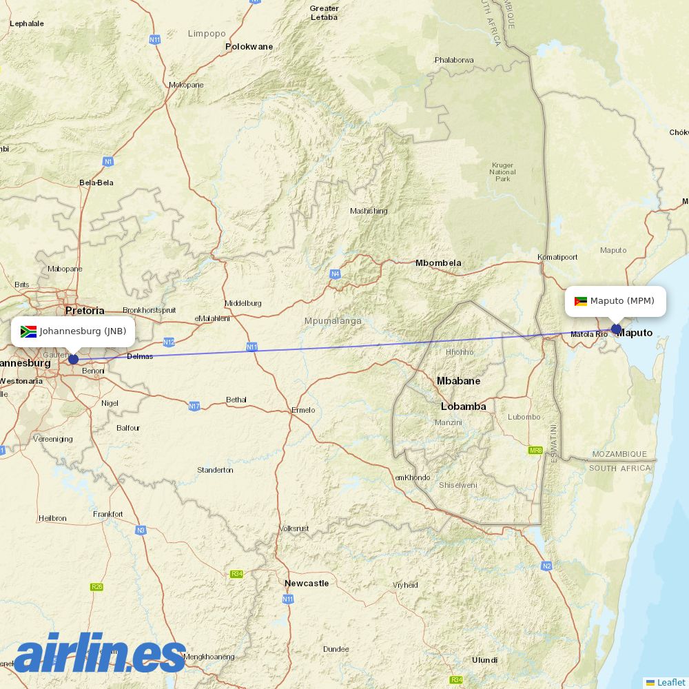 Turkish Airlines from Maputo destination map