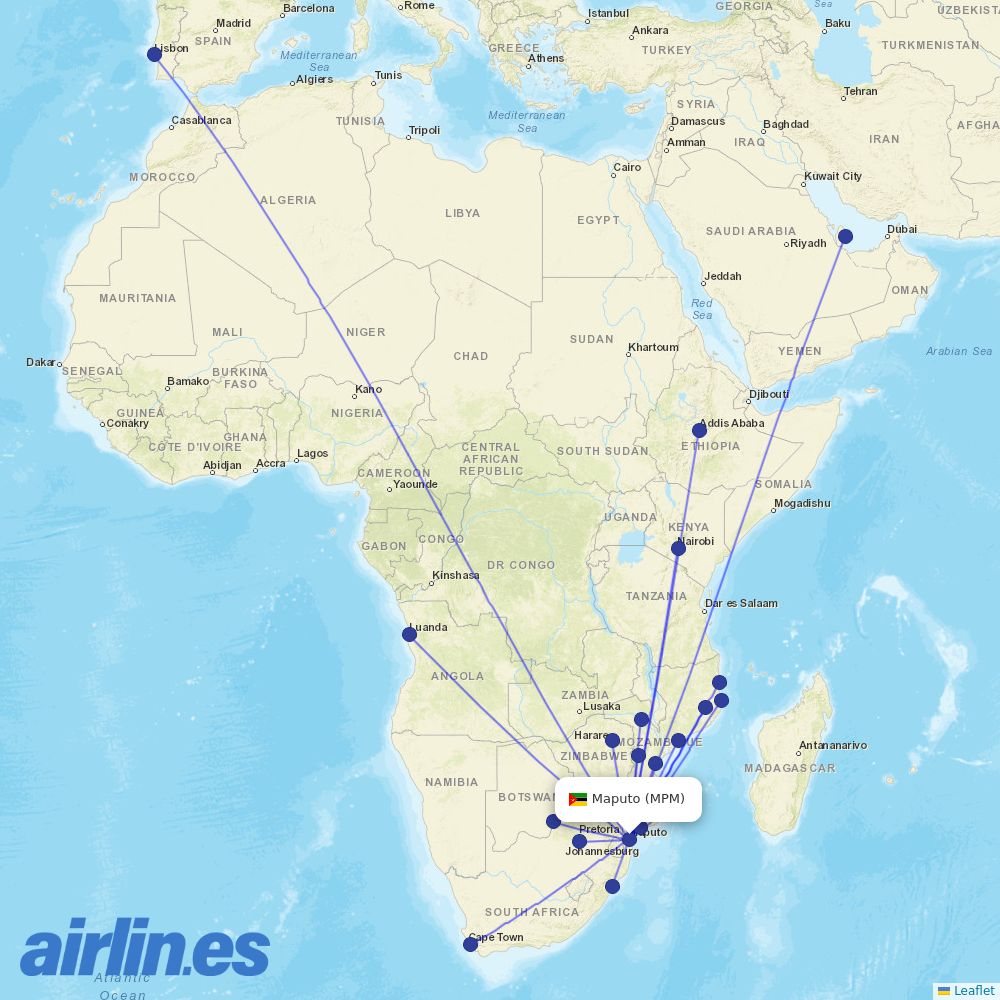 TAP Portugal from Maputo destination map