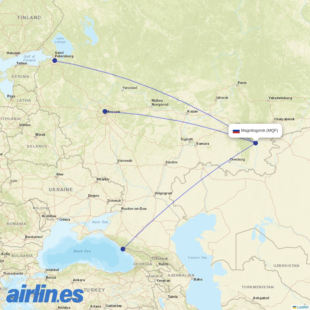 Ikar from Magnitogorsk Airport destination map