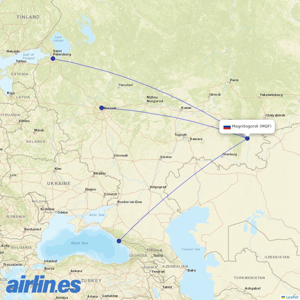 Nordwind Airlines from Magnitogorsk Airport destination map