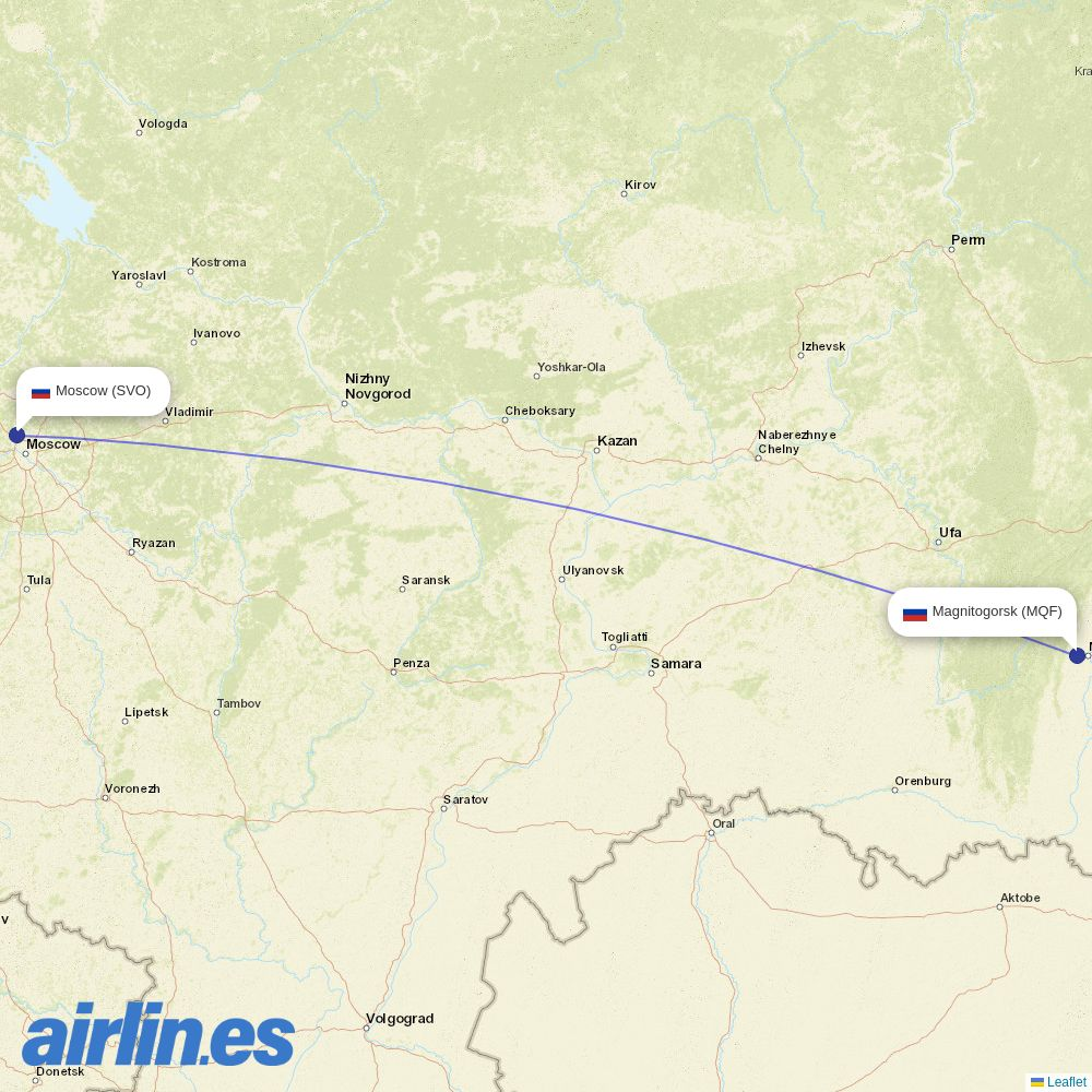 Aeroflot from Magnitogorsk Airport destination map
