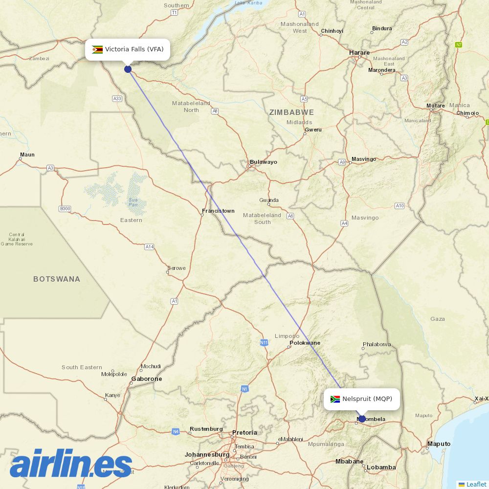 Fastjet at MQP route map