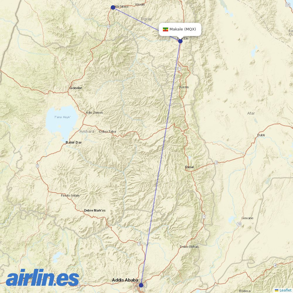 Ethiopian at MQX route map