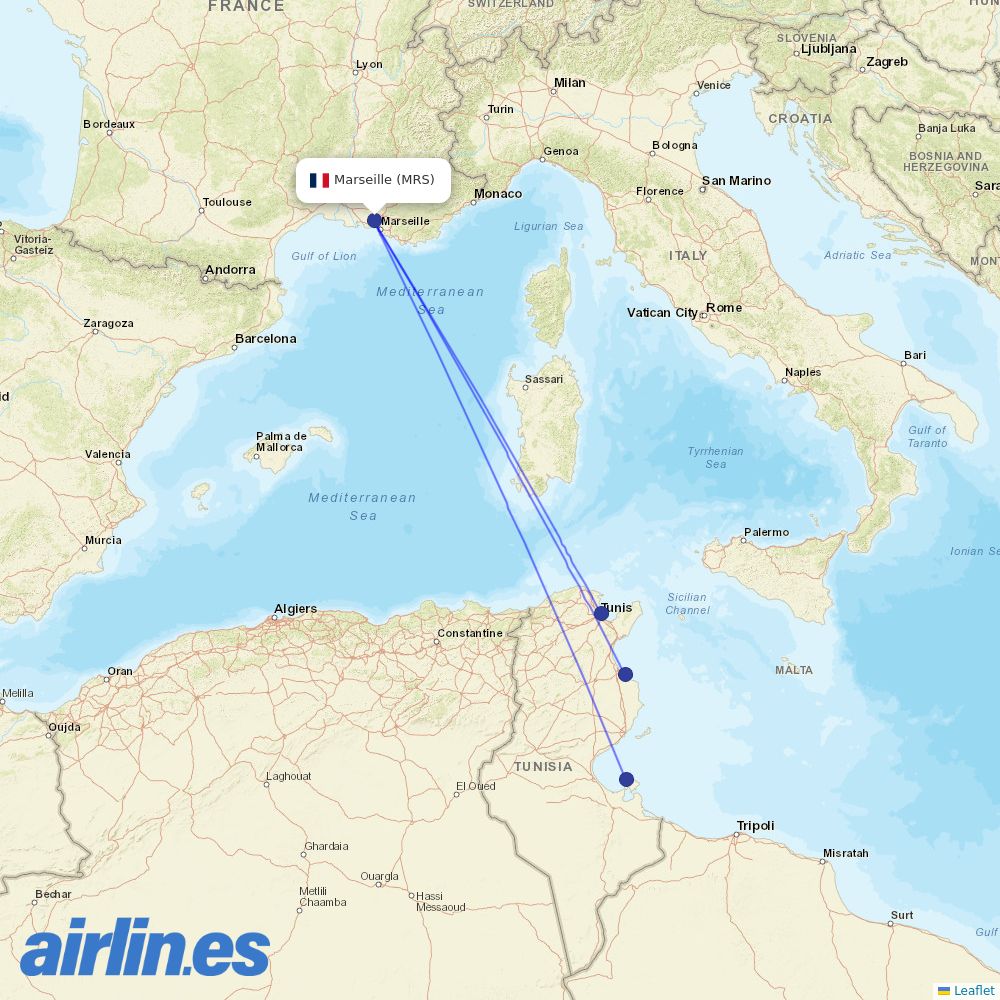 Nouvelair at MRS route map