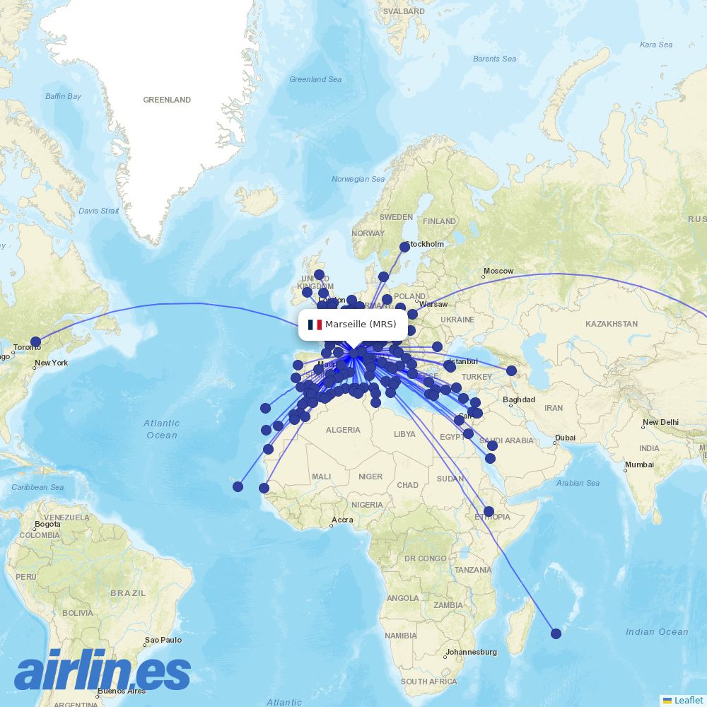 Transavia France from Marseille Provence Airport destination map