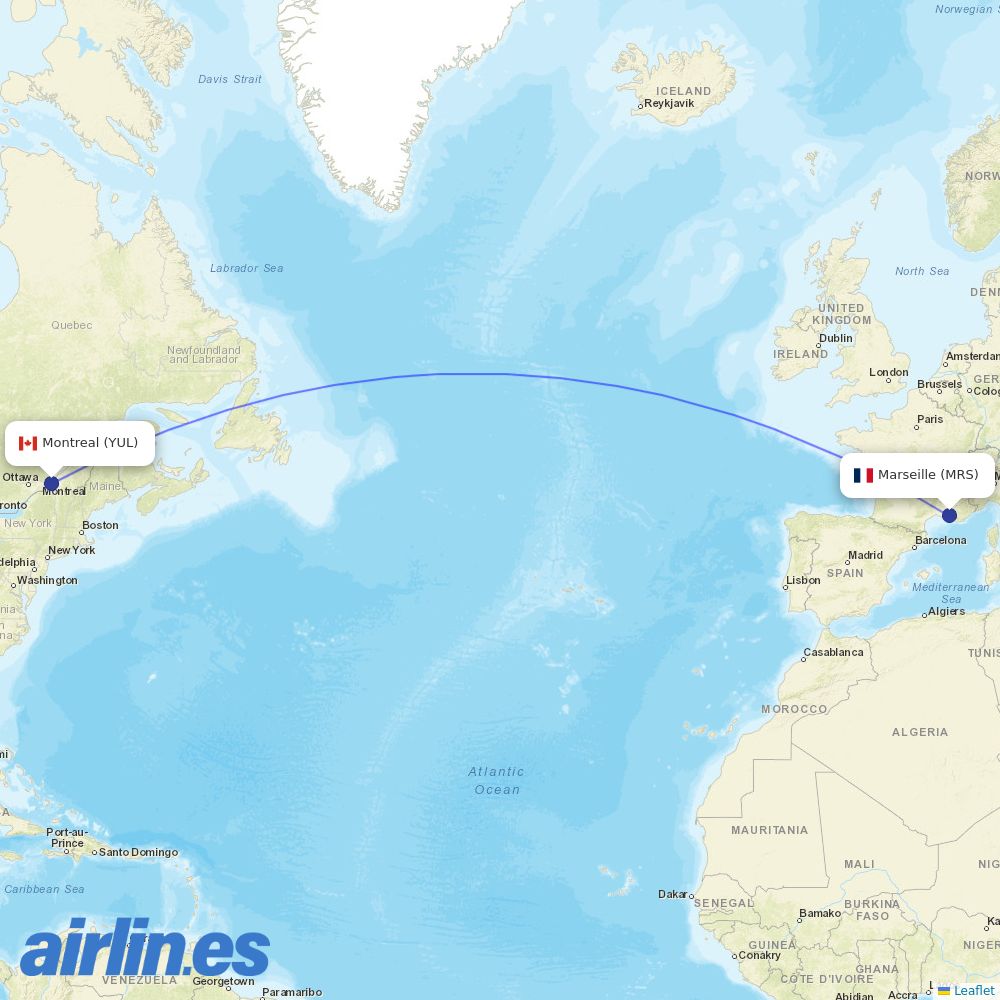 Air Transat at MRS route map