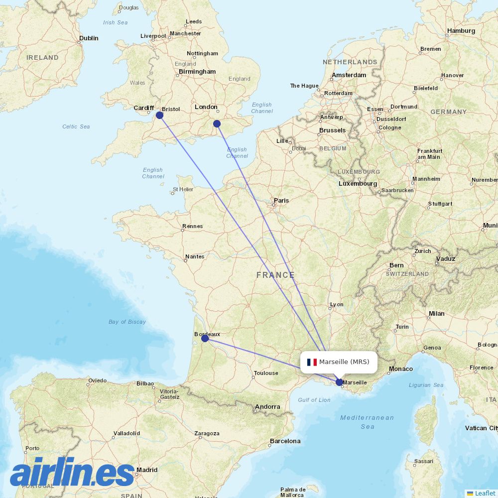 easyJet from Marseille Provence Airport destination map