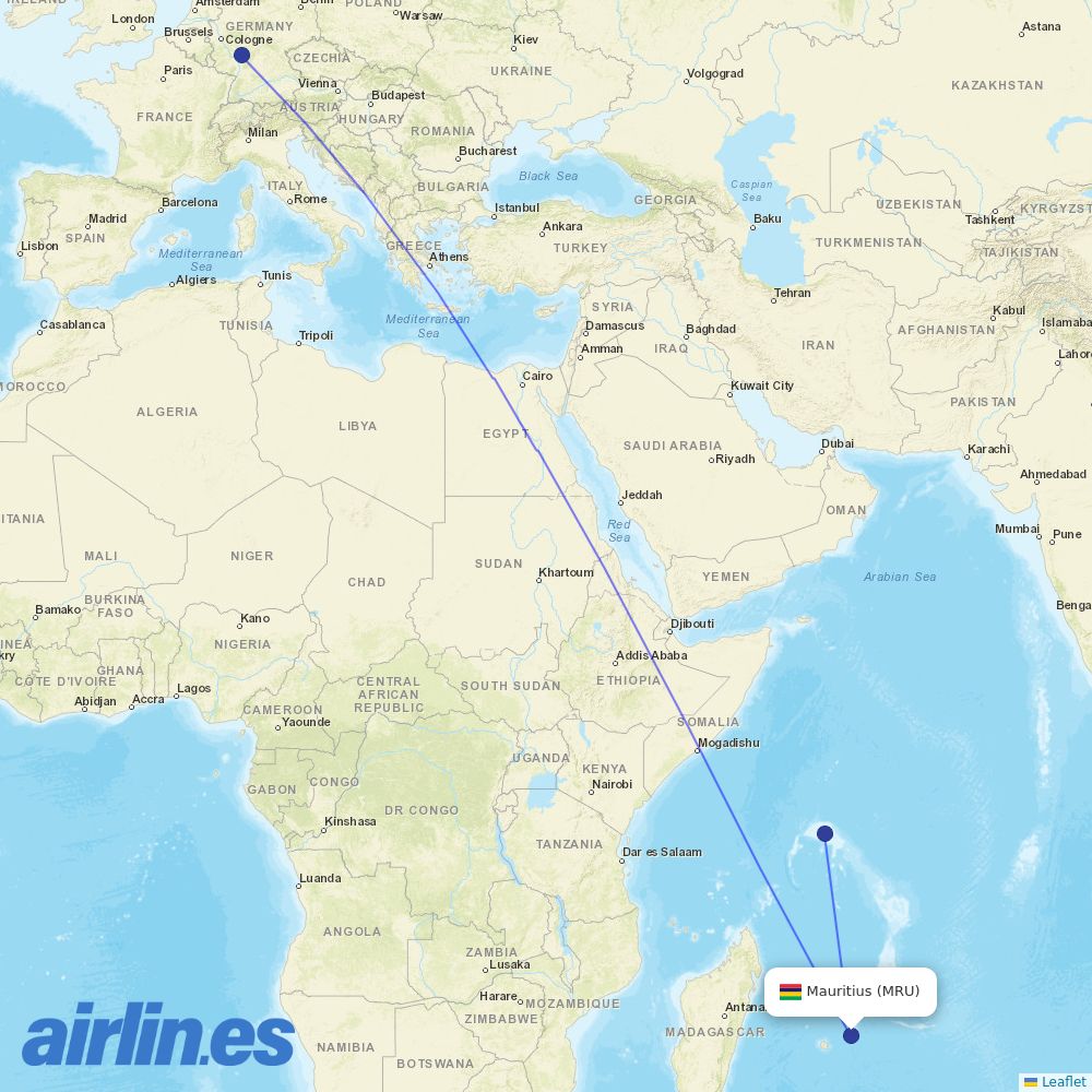 Discover Airlines from Sir Seewoosagur Ramgoolam International destination map