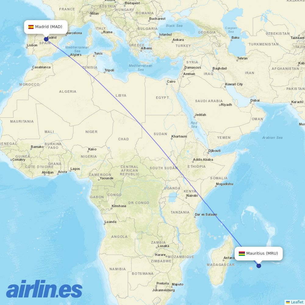 Iberojet at MRU route map