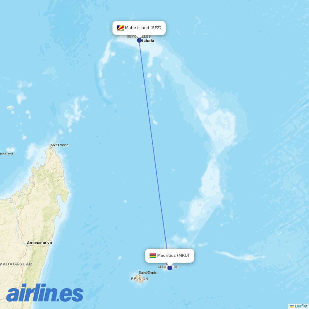 Air Seychelles from Sir Seewoosagur Ramgoolam International destination map