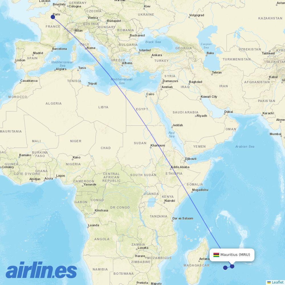 Corsair International from Sir Seewoosagur Ramgoolam International destination map