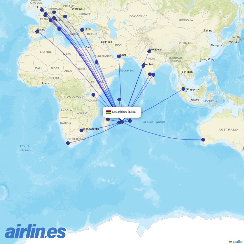Turkish Airlines from Sir Seewoosagur Ramgoolam International destination map