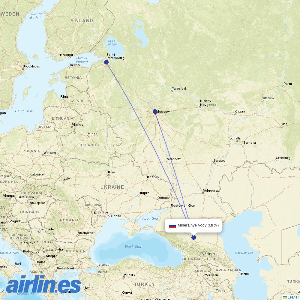 Smartavia from Mineralnye Vody Airport destination map