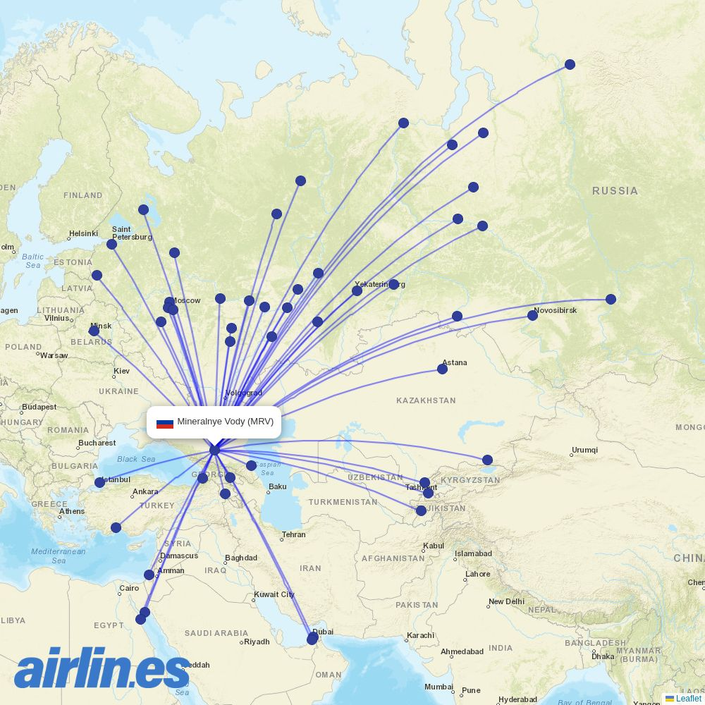 Nesma Airlines from Mineralnye Vody Airport destination map