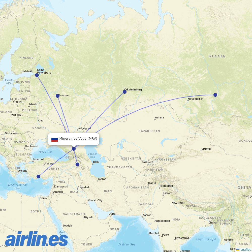 Aeroflot from Mineralnye Vody Airport destination map
