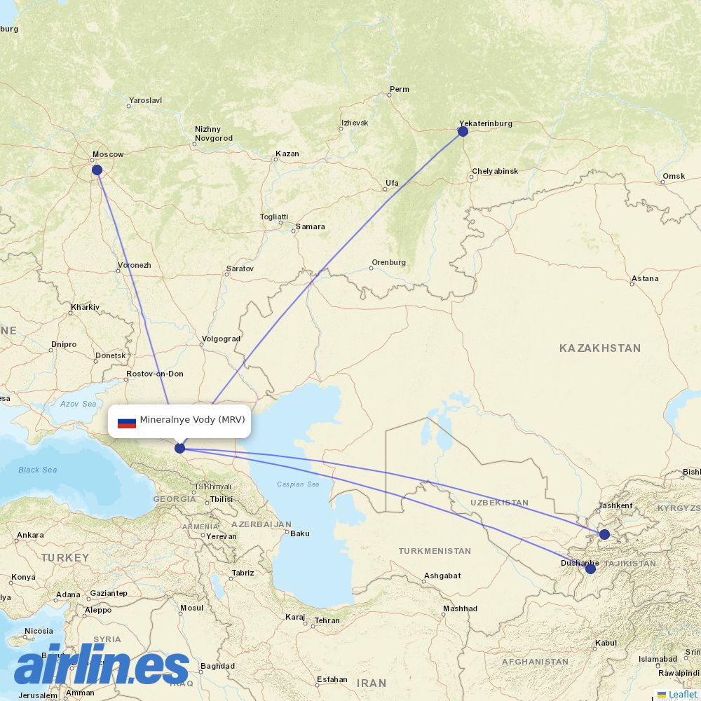 Ural Airlines from Mineralnye Vody Airport destination map