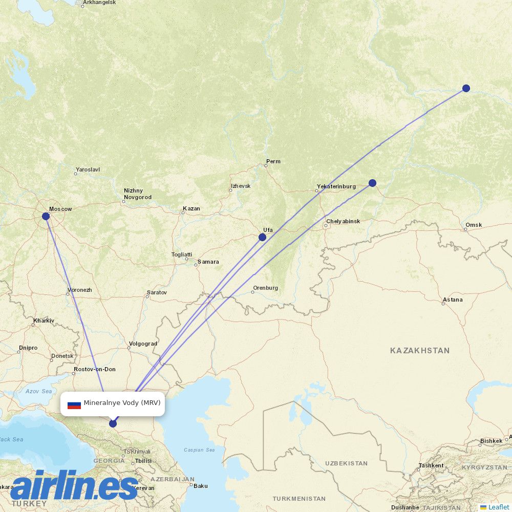 UTair from Mineralnye Vody Airport destination map