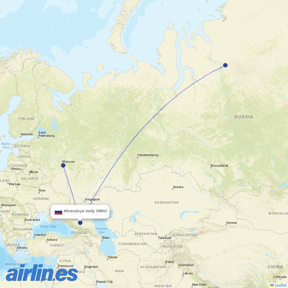 NordStar from Mineralnye Vody Airport destination map