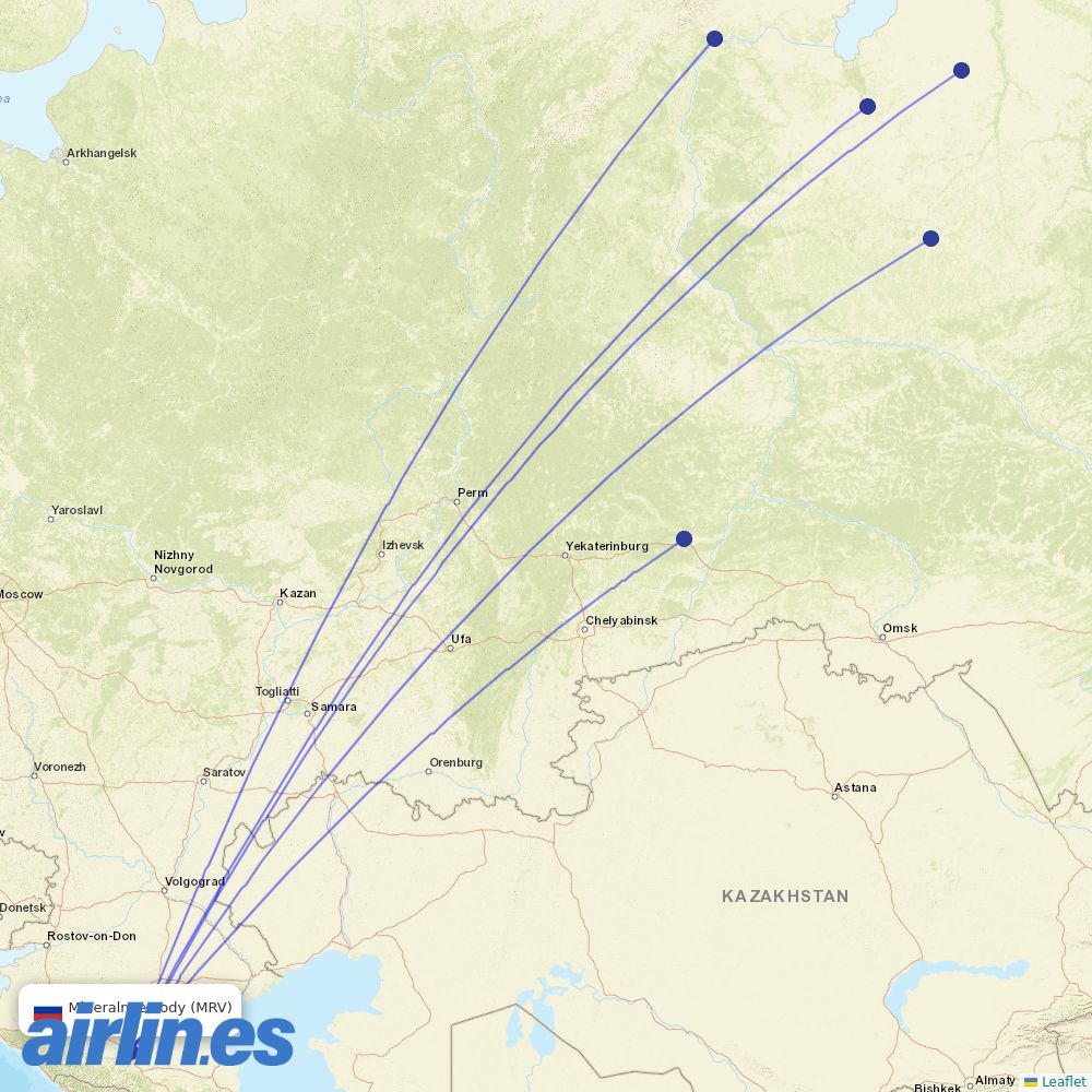 Yamal Airlines from Mineralnye Vody Airport destination map