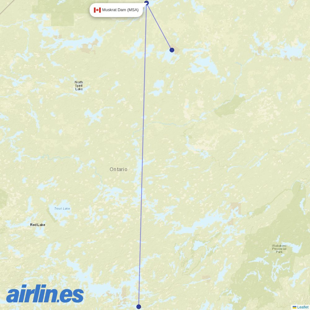 Wasaya Airways from Muskrat Dam destination map