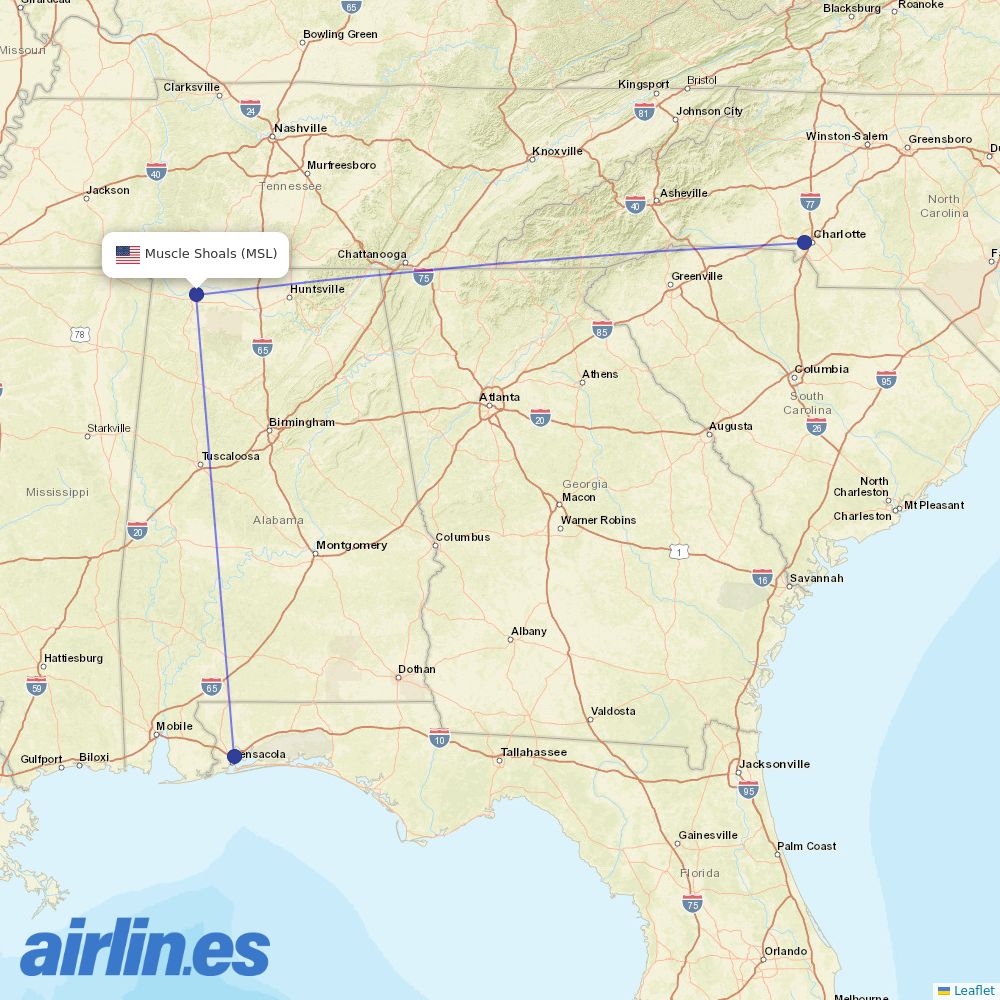Contour Aviation at MSL route map