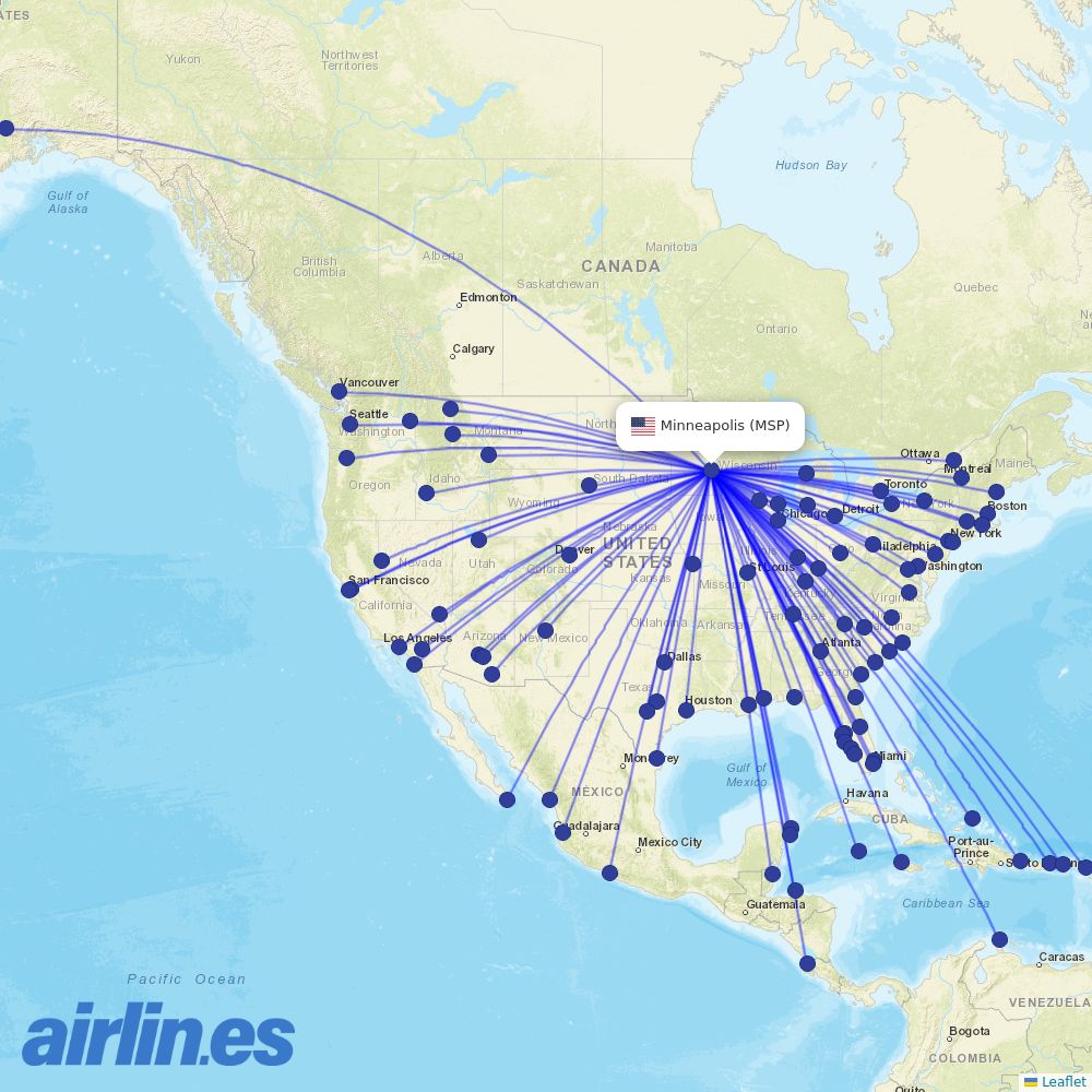 Sun Country Airlines at MSP route map