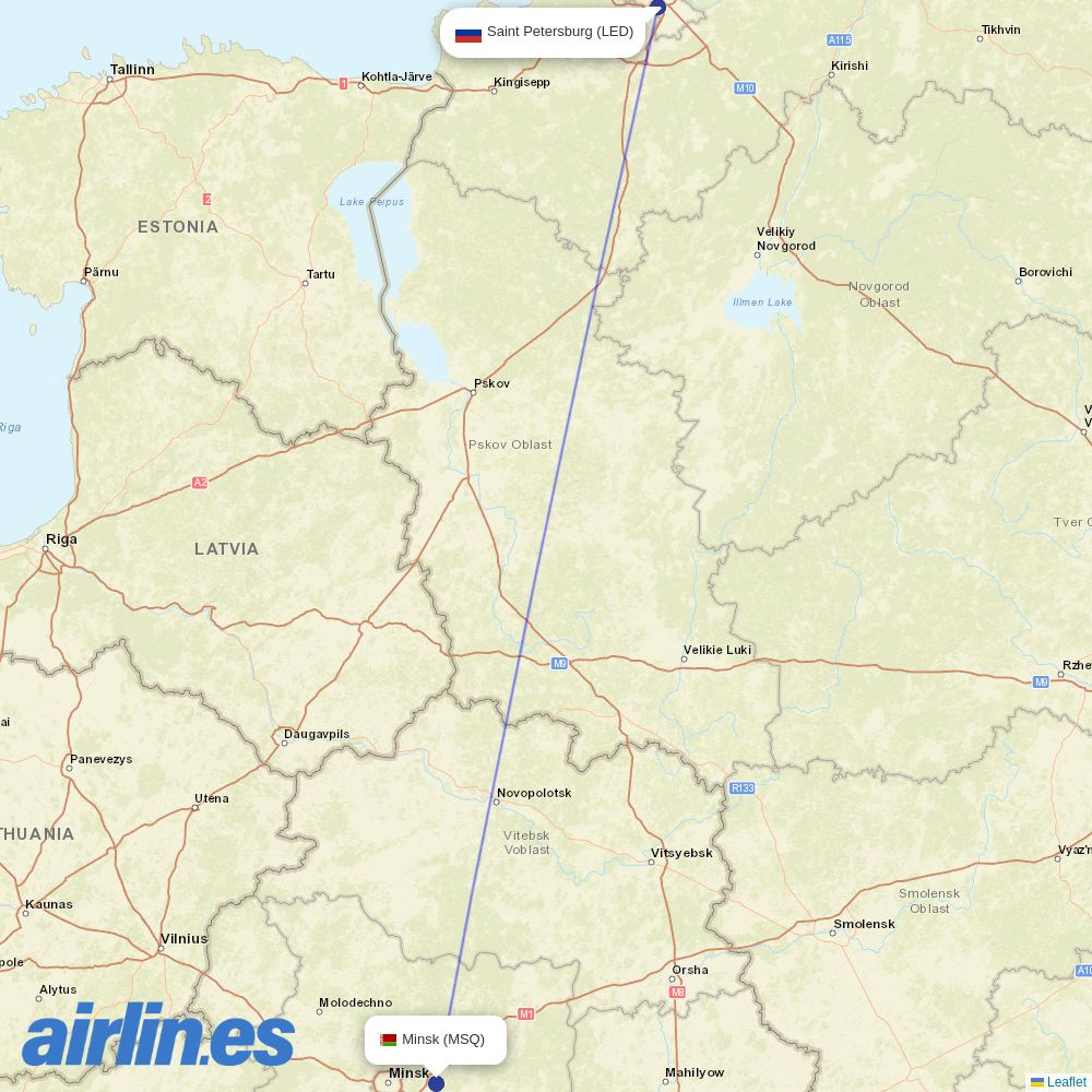 Pobeda from Minsk destination map