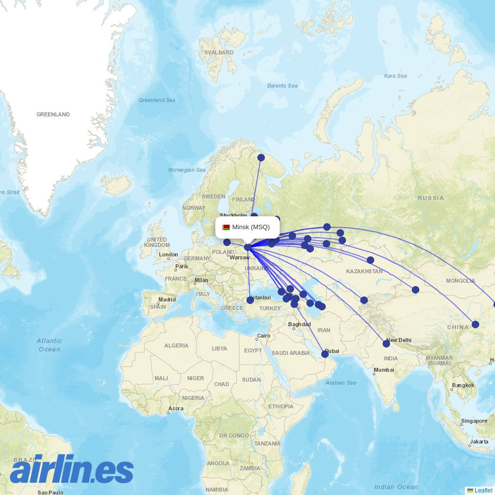 Red Wings from Minsk destination map