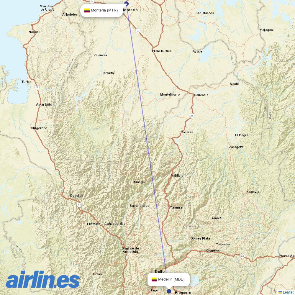 JetSMART from Los Garzones destination map
