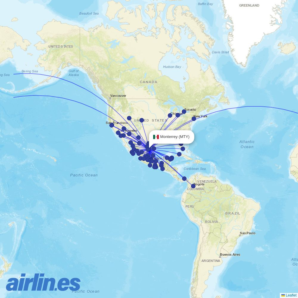 Aerus from Monterrey International Airport destination map