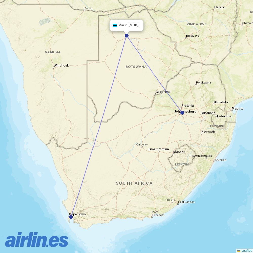 Airlink from Maun destination map