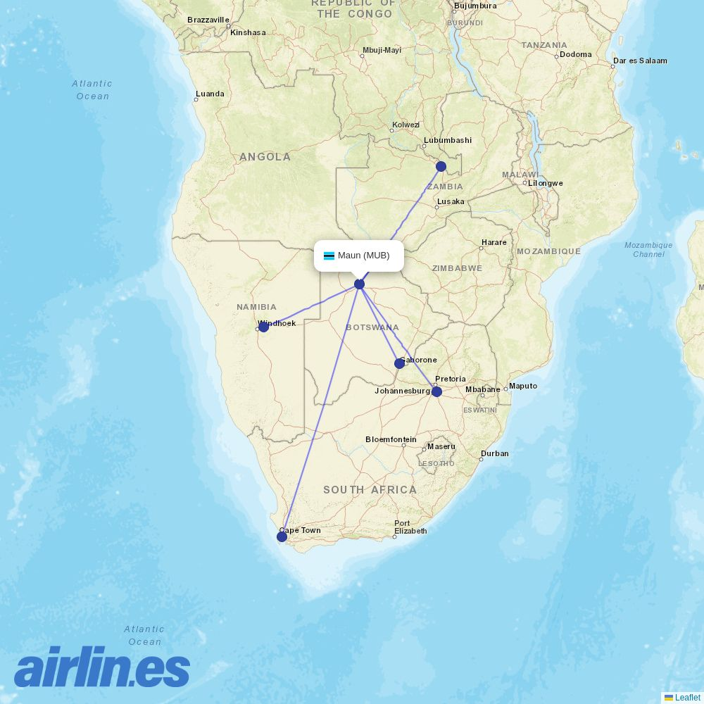 Air Botswana at MUB route map