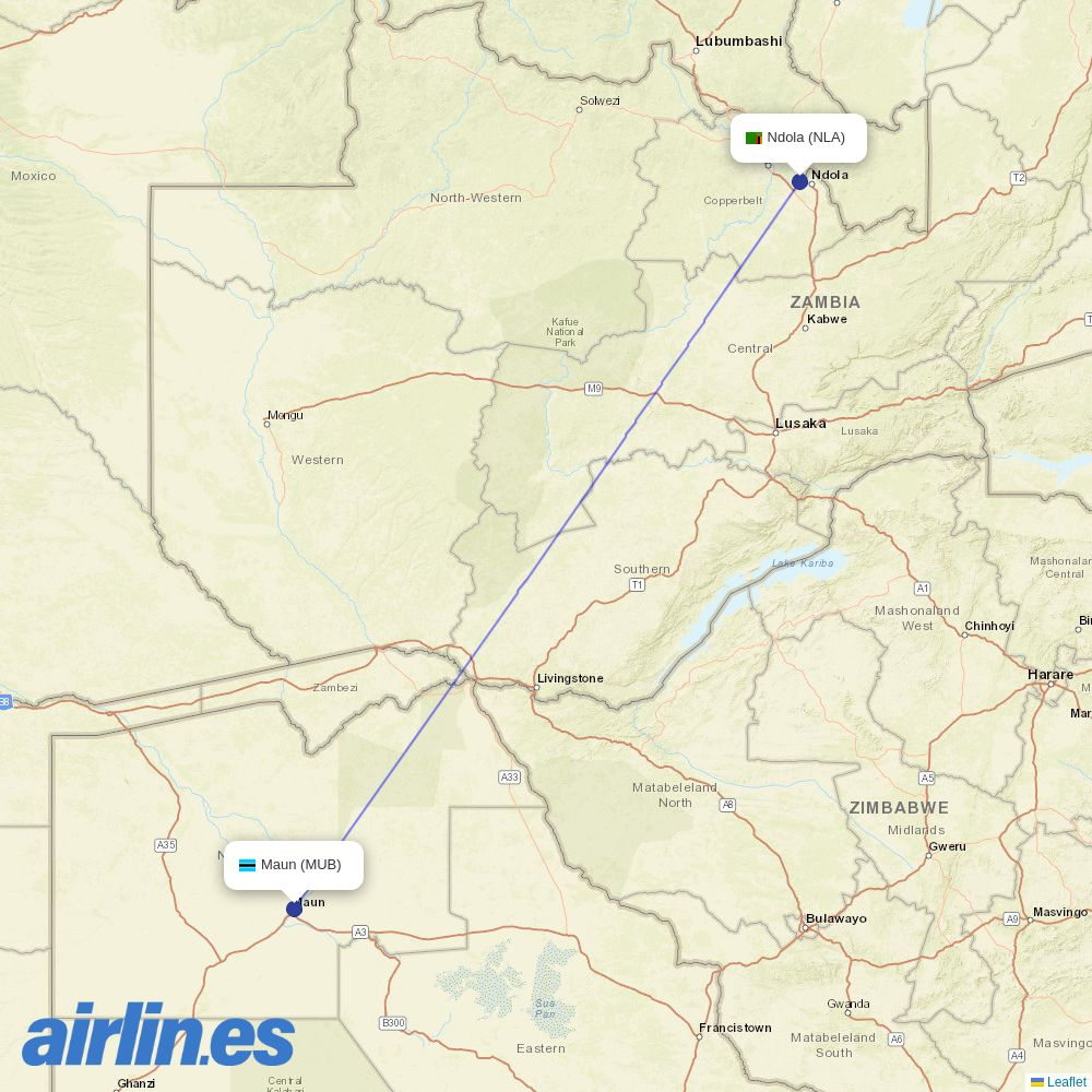 Ethiopian Airlines from Maun destination map