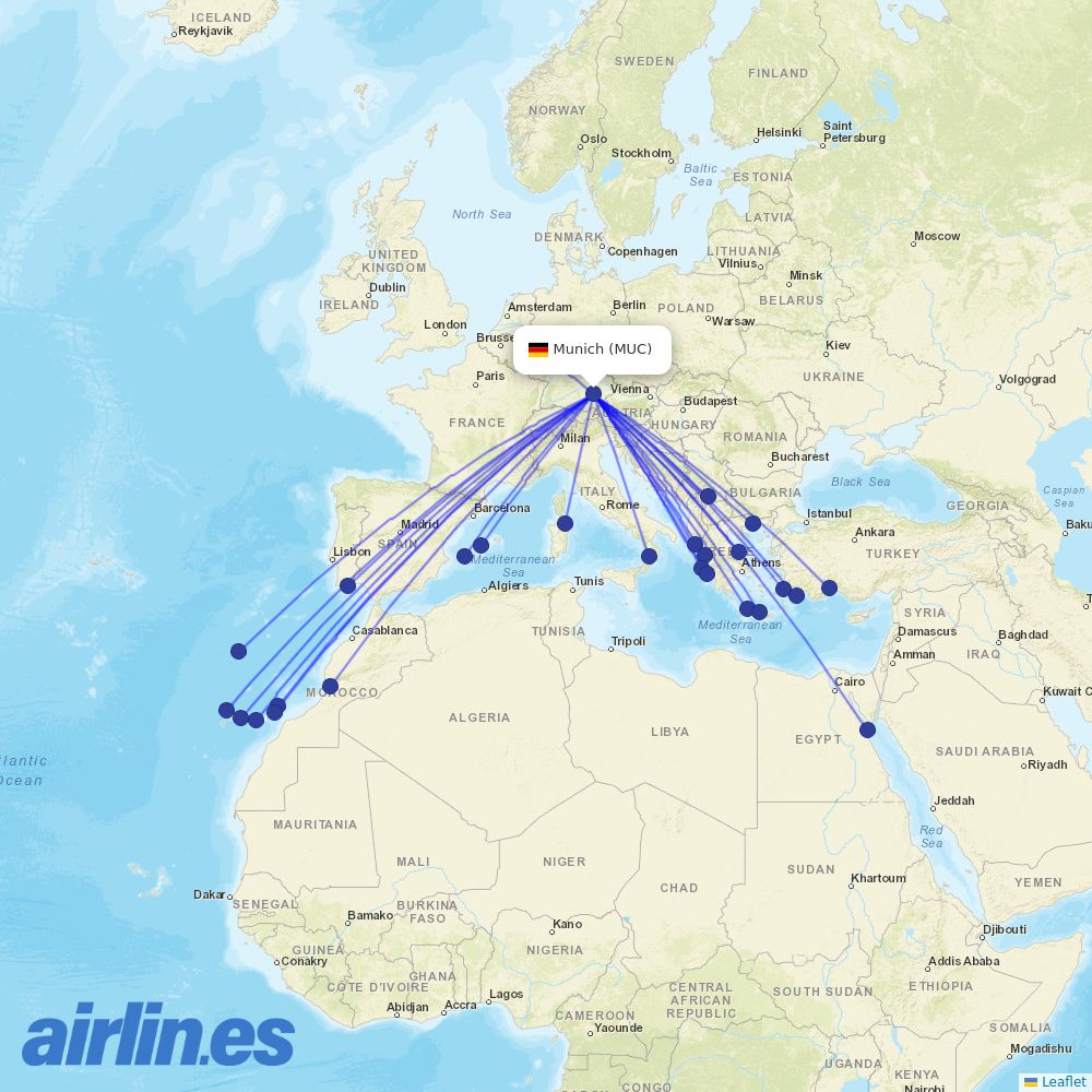 Condor from Munich Airport destination map