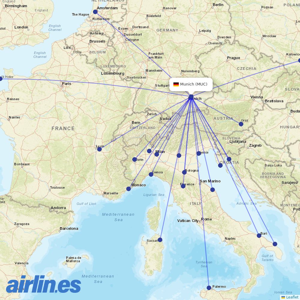 Air Dolomiti at MUC route map