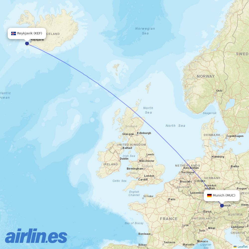 Icelandair from Munich Airport destination map
