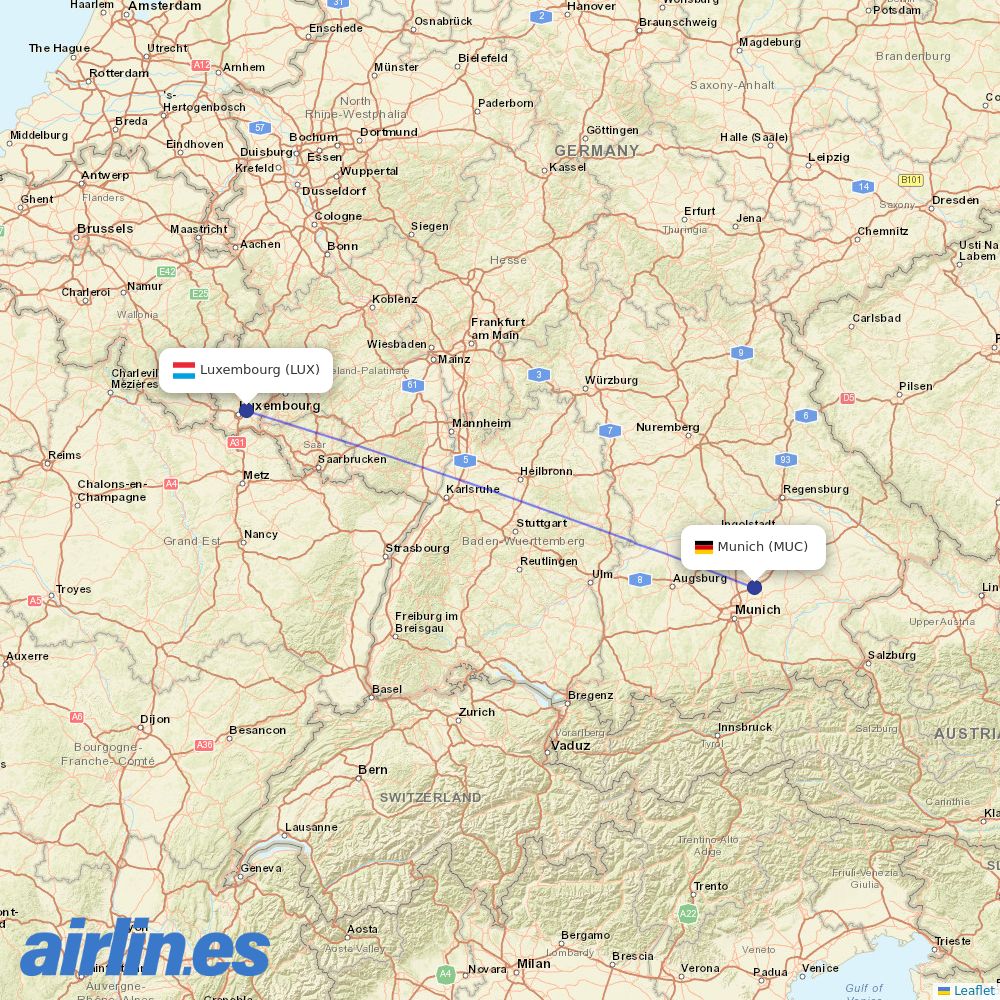 Luxair from Munich Airport destination map