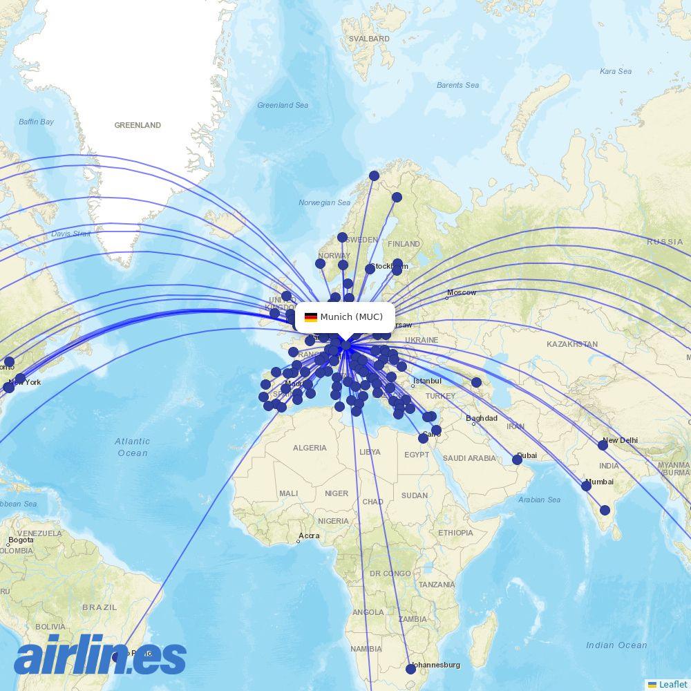 Lufthansa at MUC route map